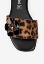 Sandale dama maro cu negru din piele cu floare model tip papuc