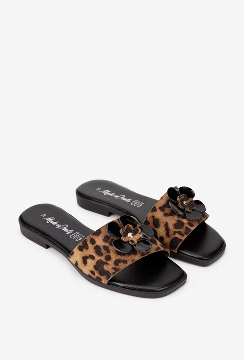 Sandale dama maro cu negru din piele cu ornament model tip papuc