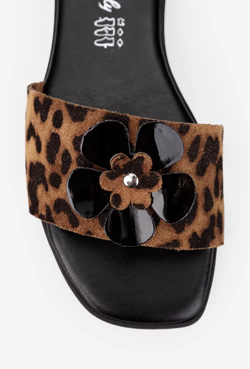 Sandale dama maro cu negru din piele cu ornament model tip papuc