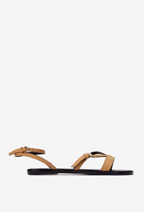 Sandale dama maro deschis din piele naturala cu barete subtiri