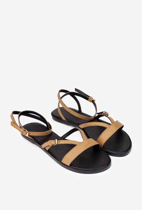 Sandale dama maro deschis din piele naturala cu barete subtiri