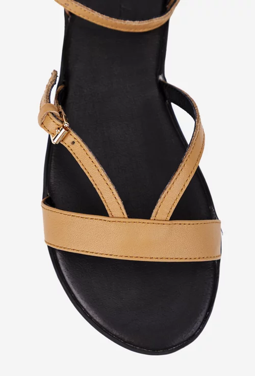 Sandale dama maro deschis din piele naturala cu barete subtiri