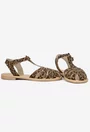 Sandale dama maro din piele cu imprimeu animal print