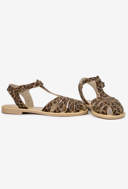 Sandale dama maro din piele cu imprimeu animal print