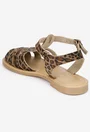 Sandale dama maro din piele cu imprimeu animal print