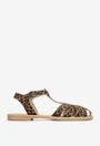 Sandale dama maro din piele cu imprimeu animal print