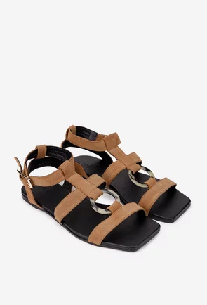 Sandale dama maro din piele intoarsa cu ornament