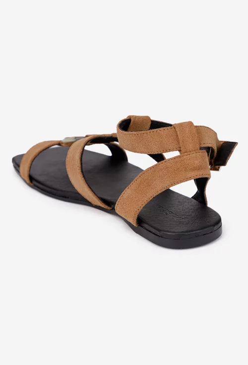 Sandale dama maro din piele intoarsa cu ornament picture - 3