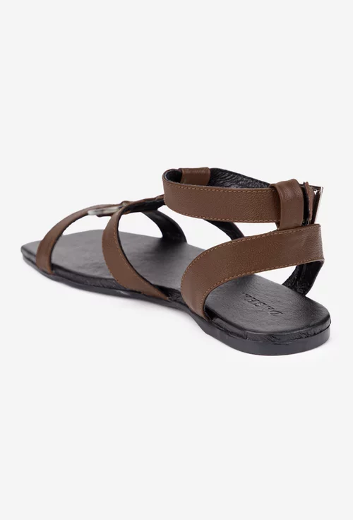 Sandale dama maro din piele naturala cu ornament