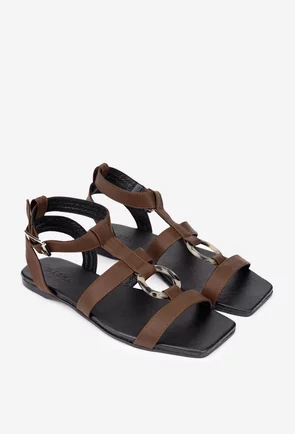 Sandale dama maro din piele naturala cu ornament