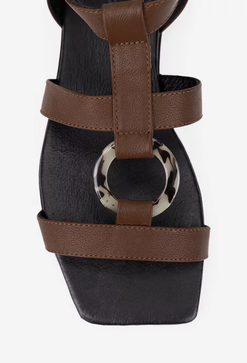 Sandale dama maro din piele naturala cu ornament