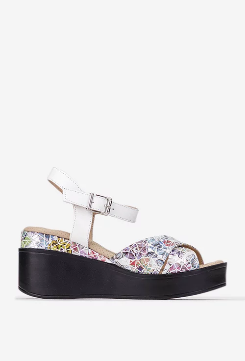 Sandale dama multicolore din piele cu platforma