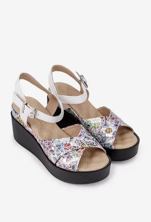 Sandale dama multicolore din piele cu platforma