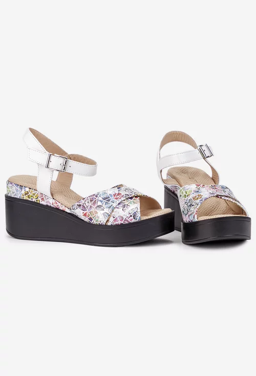 Sandale dama multicolore din piele cu platforma