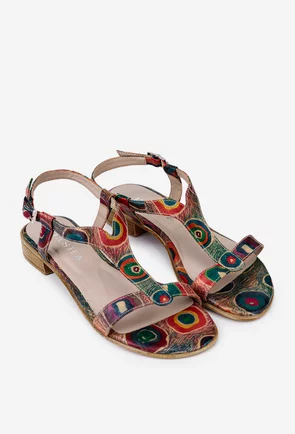 Sandale dama multicolore din piele naturala