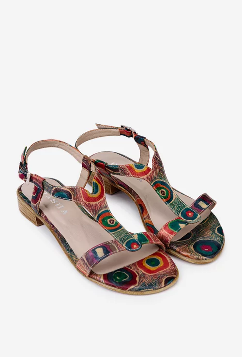 Sandale dama multicolore din piele naturala