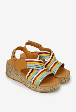 Sandale dama multicolore din piele naturala
