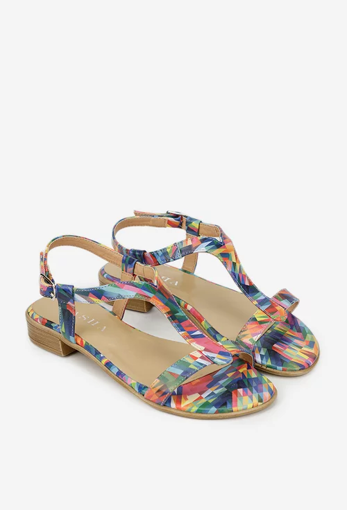 Sandale dama multicolore din  piele naturala