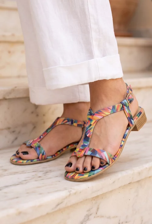 Sandale dama multicolore din  piele naturala picture - 2