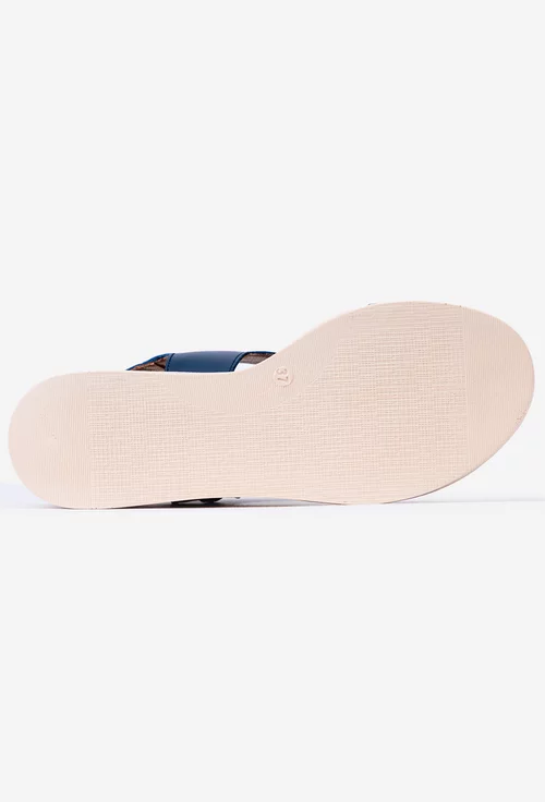 Sandale dama navy din piele cu imprimeu geometric colorat