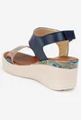 Sandale dama navy din piele cu imprimeu geometric colorat