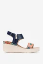 Sandale dama navy din piele cu imprimeu geometric colorat