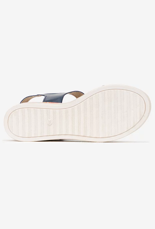 Sandale dama navy din piele cu imprimeu geometric colorat