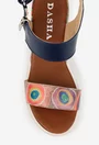 Sandale dama navy din piele cu imprimeu geometric colorat