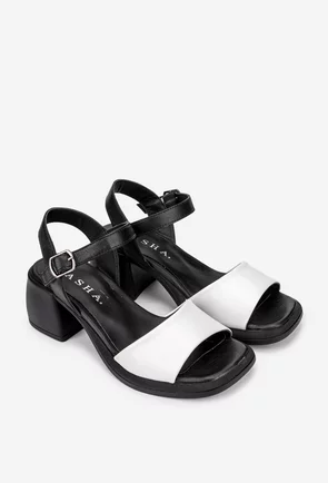 Sandale dama negre cu alb din piele naturala
