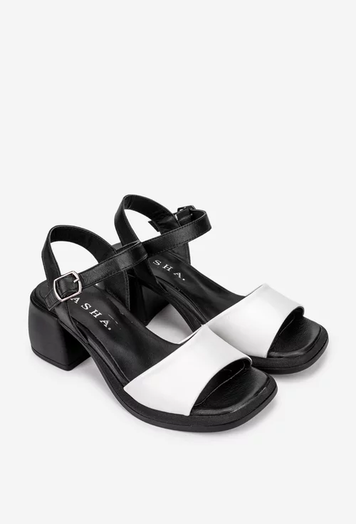 Sandale dama negre cu alb din piele naturala