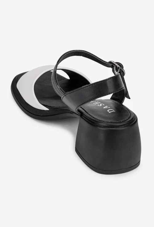 Sandale dama negre cu alb din piele naturala