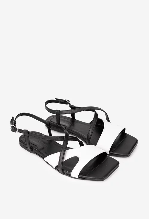 Sandale dama negre cu alb din piele naturala