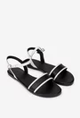 Sandale dama negre cu alb din piele naturala