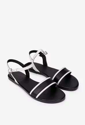Sandale dama negre cu alb din piele naturala