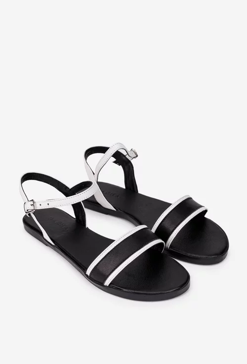 Sandale dama negre cu alb din piele naturala
