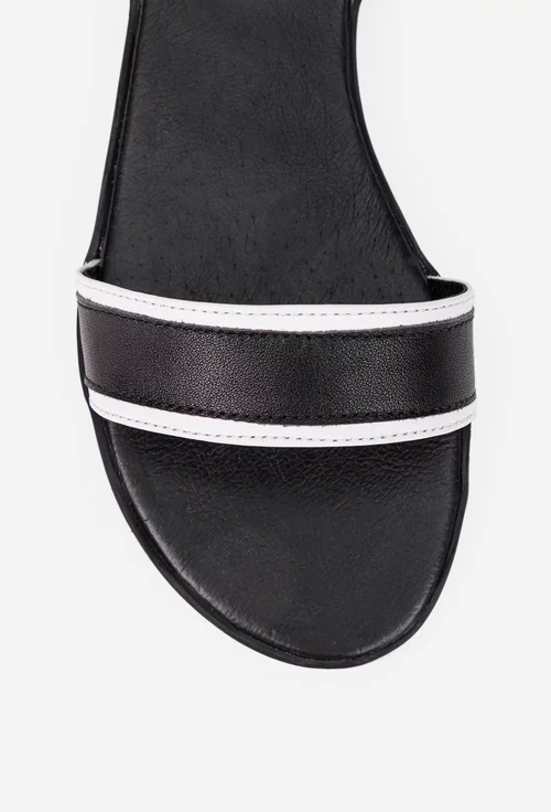 Sandale dama negre cu alb din piele naturala
