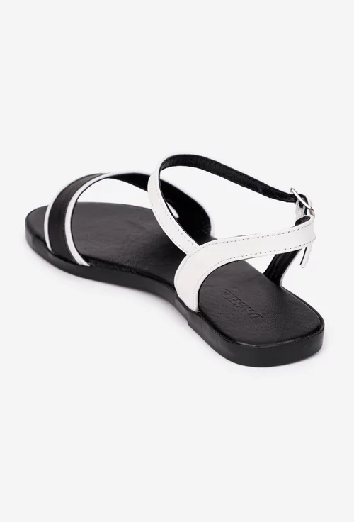 Sandale dama negre cu alb din piele naturala