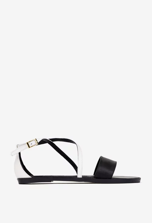 Sandale dama negre cu alb realizate din piele naturala