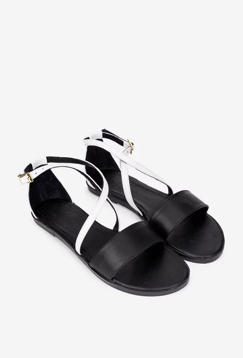 Sandale dama negre cu alb realizate din piele naturala