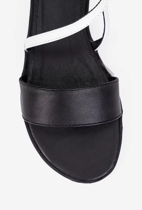 Sandale dama negre cu alb realizate din piele naturala