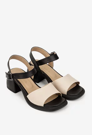 Sandale dama negre cu bej din piele naturala
