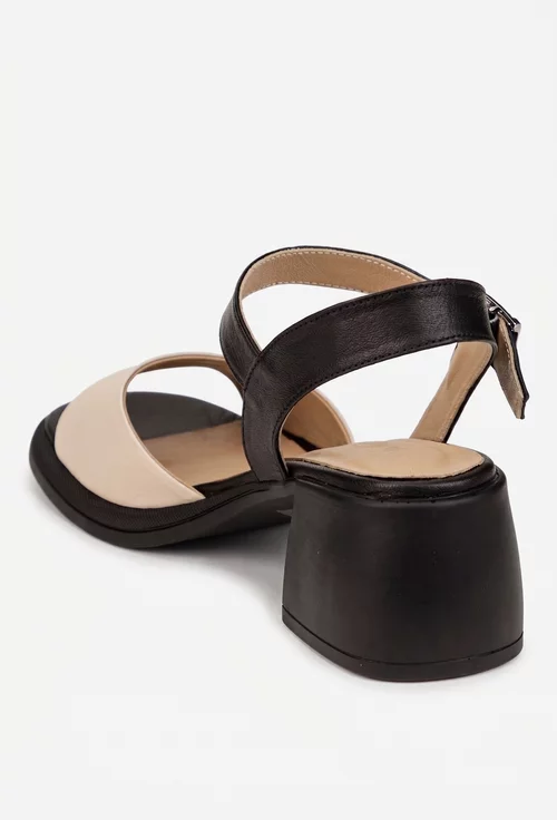 Sandale dama negre cu bej din piele naturala