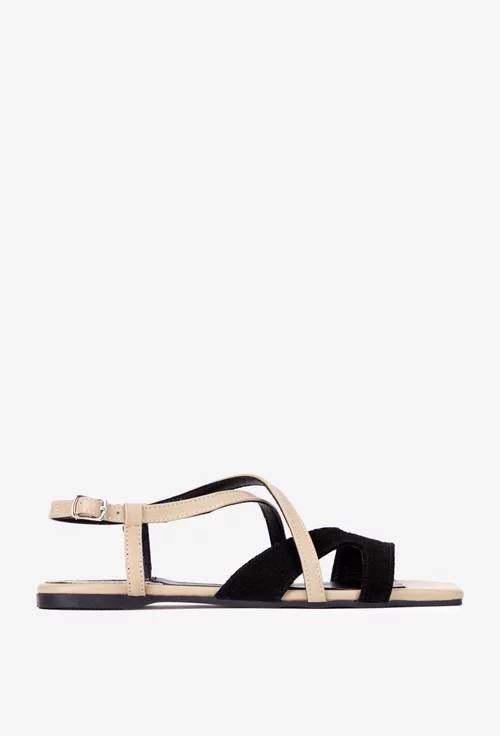 Sandale dama negre cu taupe din piele
