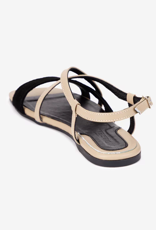 Sandale dama negre cu taupe din piele