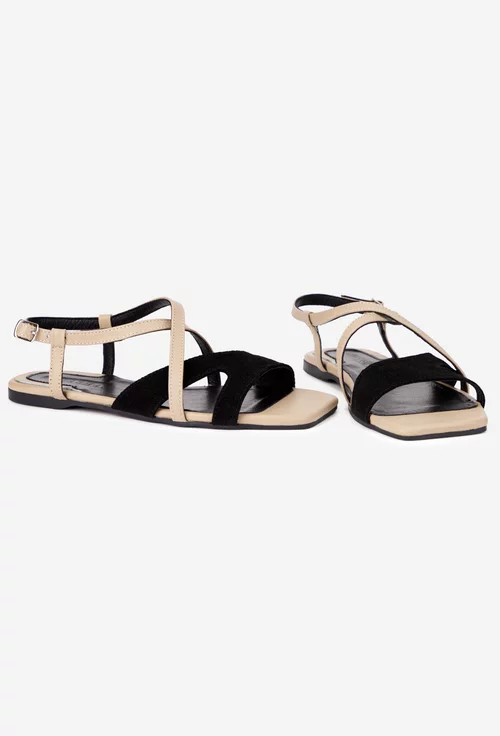 Sandale dama negre cu taupe din piele