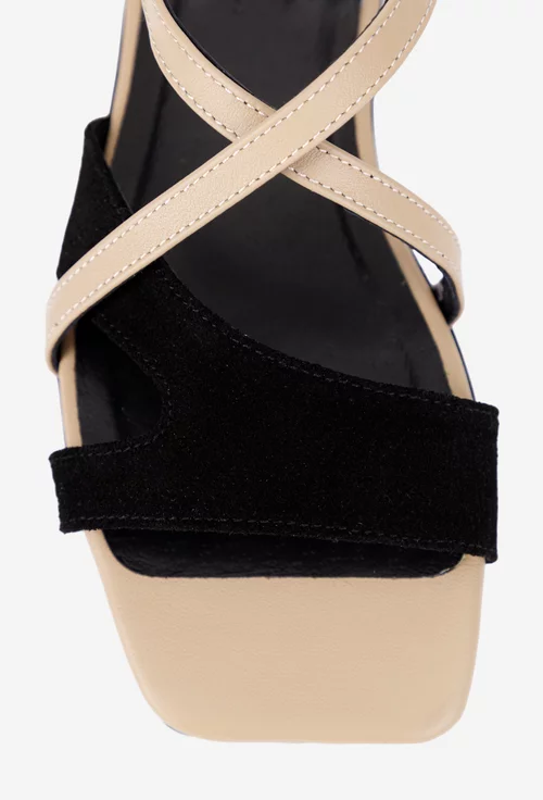 Sandale dama negre cu taupe din piele