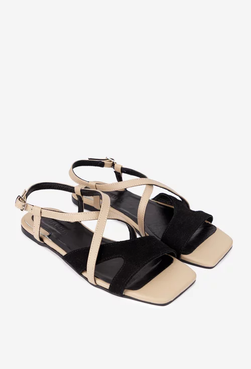 Sandale dama negre cu taupe din piele