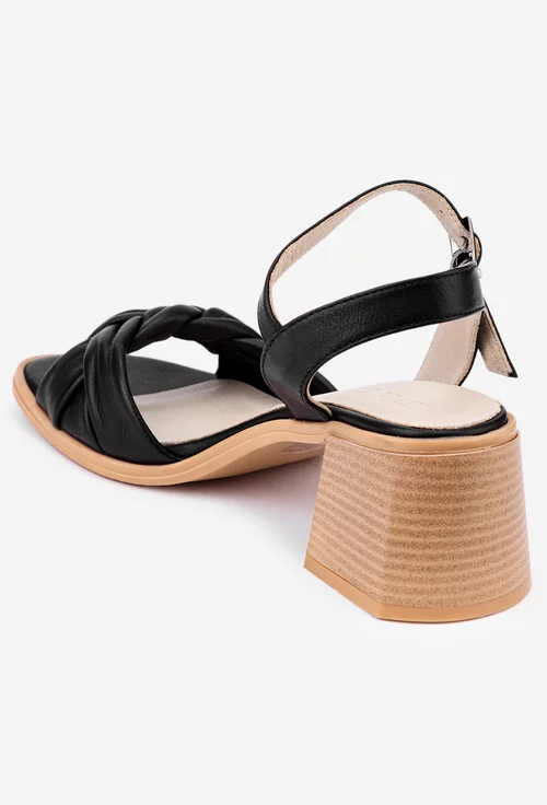 Sandale dama negre din piele cu bareta model impletit