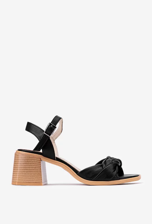 Sandale dama negre din piele cu bareta model impletit