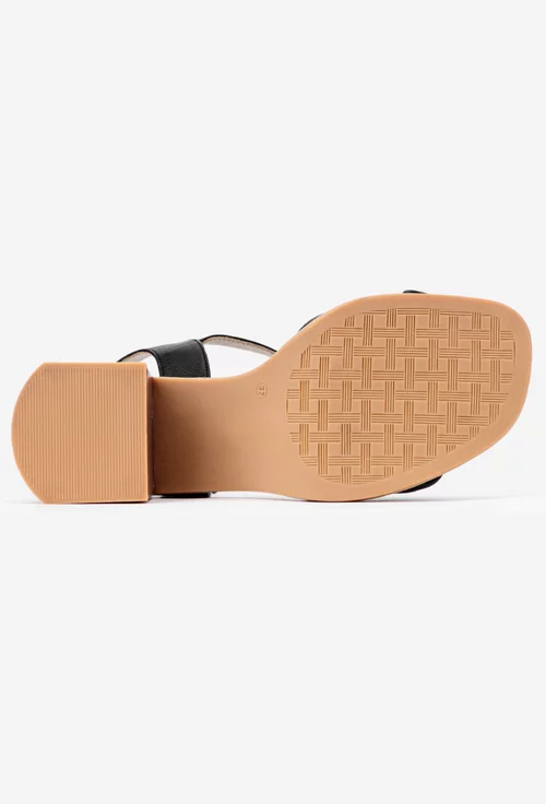 Sandale dama negre din piele cu bareta model impletit